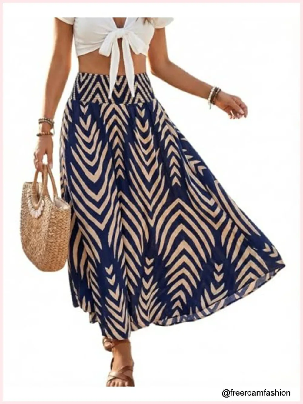 High Waist Smocked Maxi Skirt Asymmetrical Hem Strapless Dress Casual Midi 100%